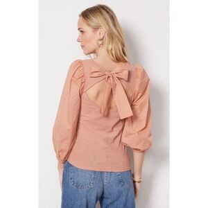 Nation LTD Shalom Tie Back Puff Sleeve Top Blouse Combo Tee Size XS Pink Clay